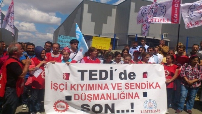 Direnişteki Tedi işçilerine, özel güvelik görevlilerinin saldırısı protesto edildi.